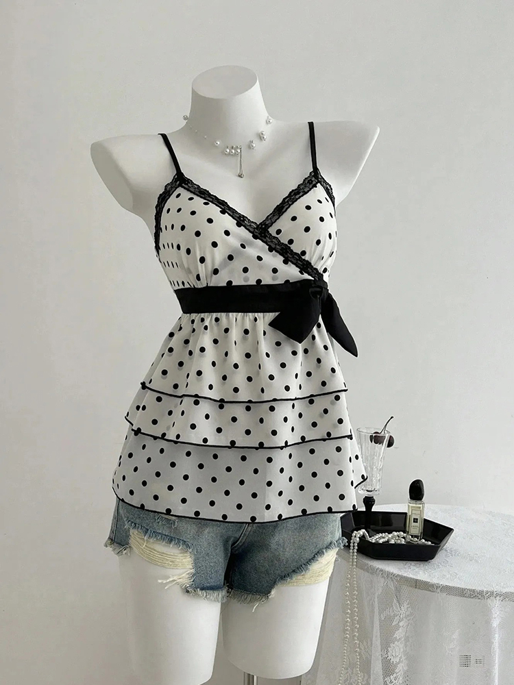 Summer Clothing For 70 Year Old Woman - Francuski Retro Top z Koronkowymi Wstawkami,