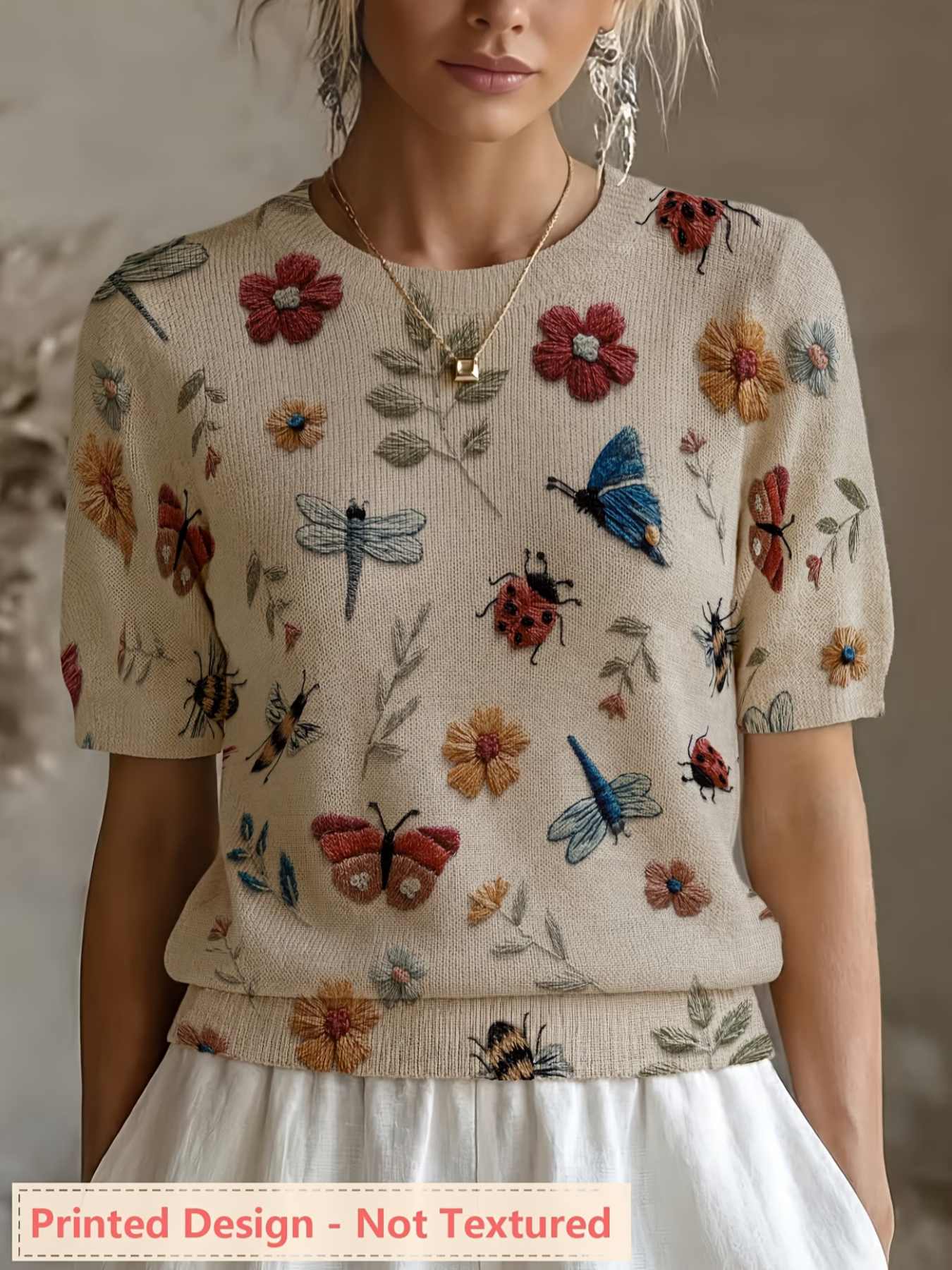 Summer Clothing Yarn - Drukowany wzór - Niestrukturowana bluzka damska