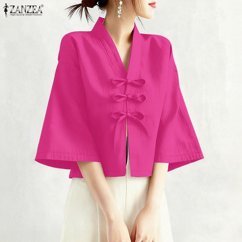 Tie Front Shirt - Damskie koszule vintage z dekoltem w
