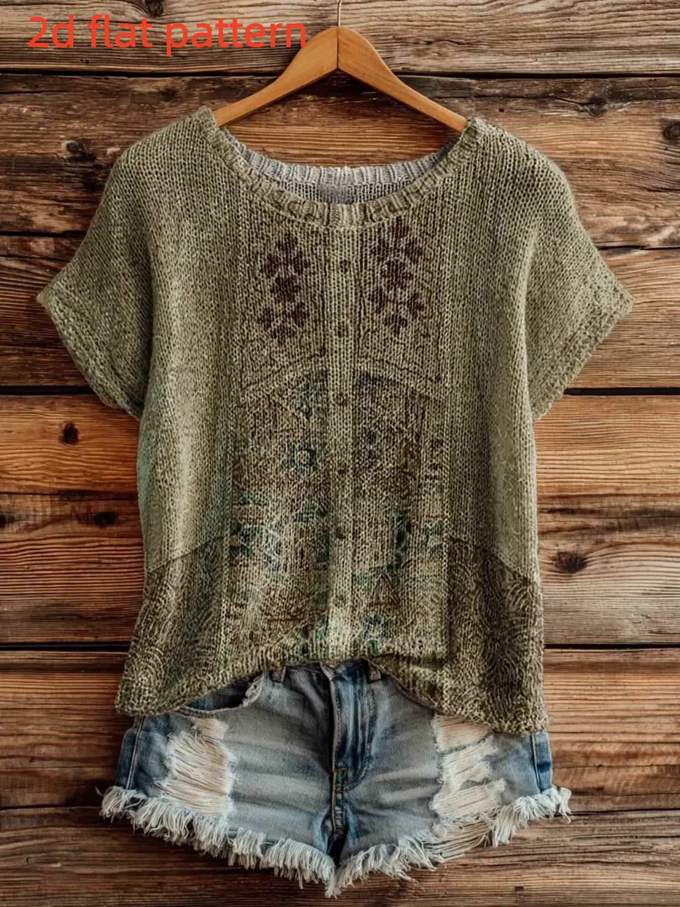 Summer Clothing Yarn - Drukowany wzór - Niestrukturowana, modna bluzka