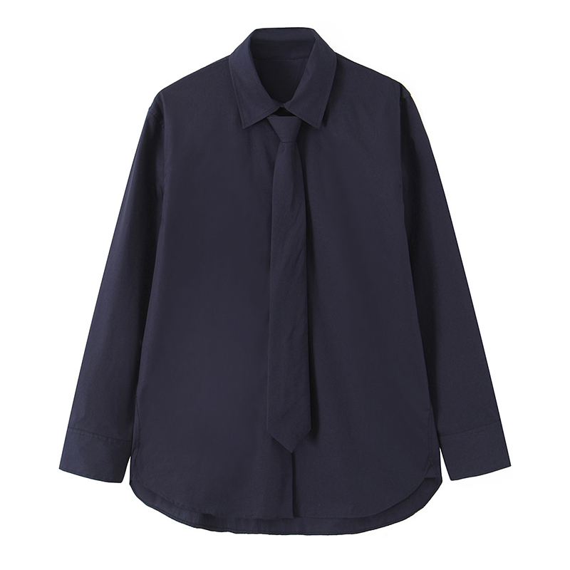 Tie Front Shirt - Willshela Damska Moda: Granatowa Bluzka Zapinana