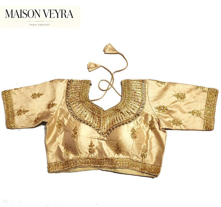 Summer Clothing India - Tradycyjna indyjska bluzka sari damska, złote
