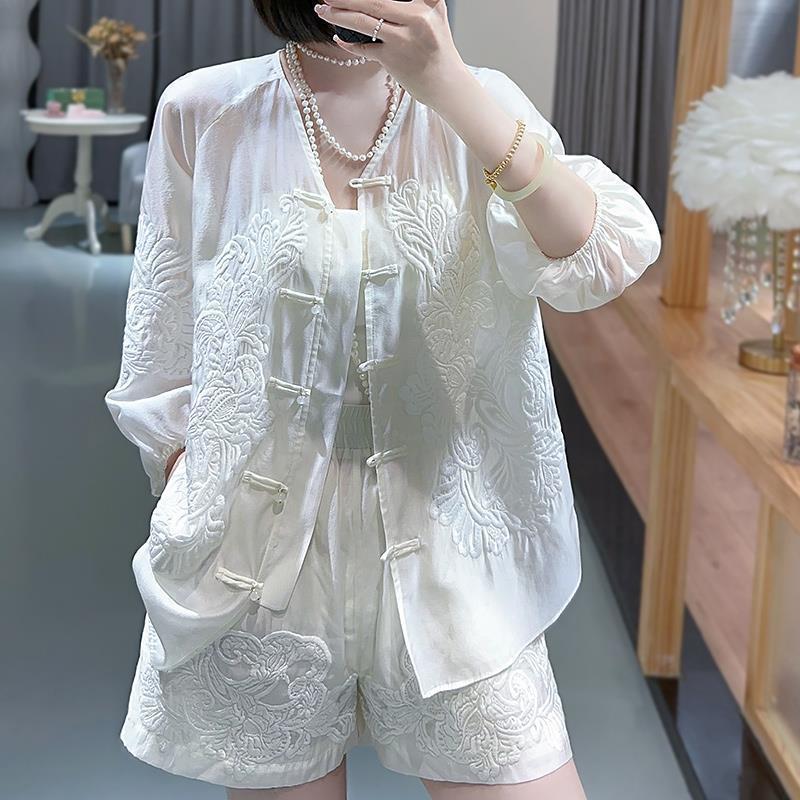 Summer Clothing For 70 Year Old Woman - Haftowany Zestaw w Stylu Narodowym 2026