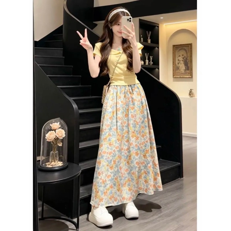 Summer Clothing In Japan - Japońsko-koreański damski słodki, dopasowany komplet: bluzka