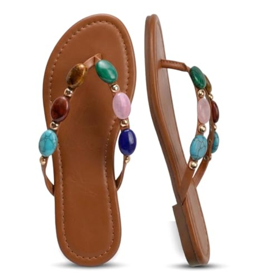 Flip Flop Jeweled - Damskie zdobione sandały, sandały typu thong,