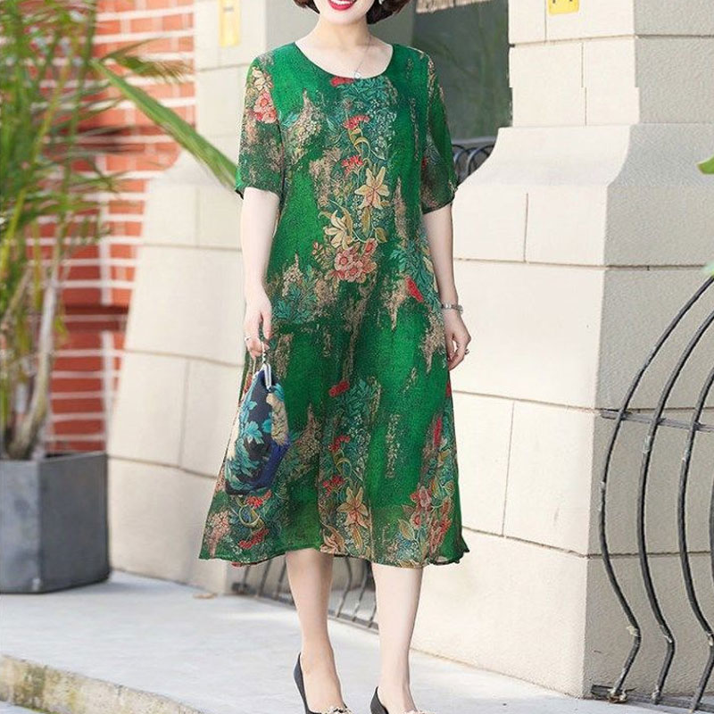 Summer Clothing For 70 Year Old Woman - Modna nieregularna sukienka Midi z nadrukiem