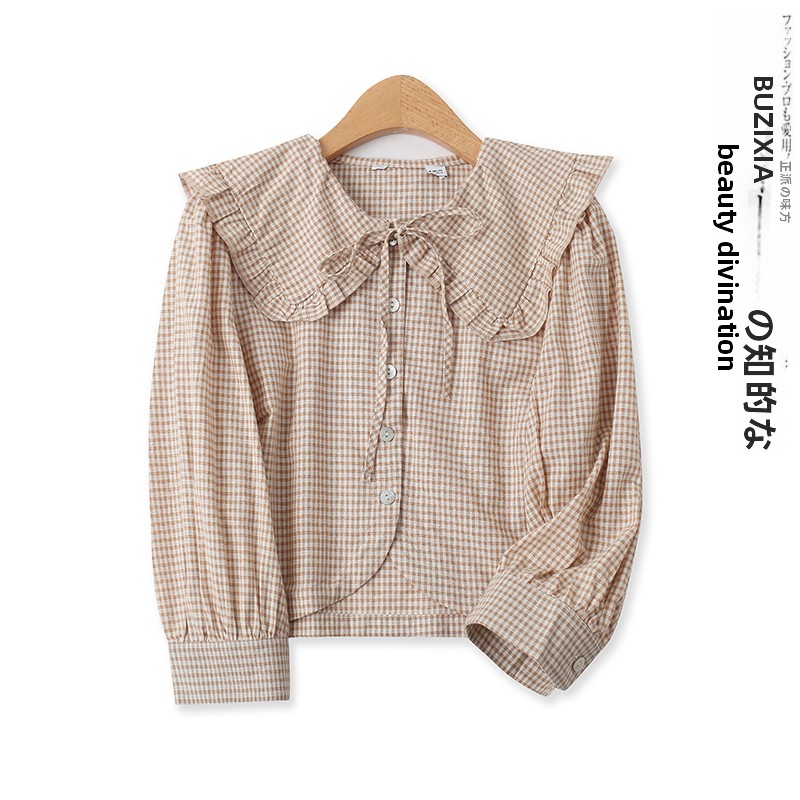 Tie Front Shirt - Urocza koszula z kołnierzykiem, w kratę,
