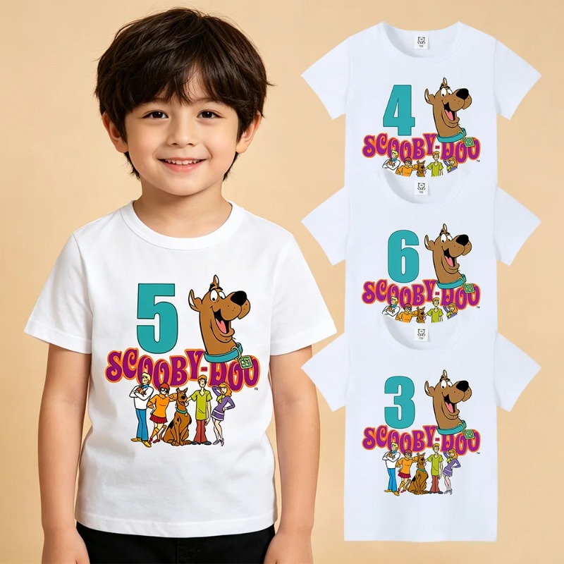 Summer Clothing Baby Girl - Koszulka urodzinowa Scooby-Doo z numerem, letnia