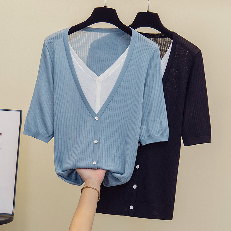 Summer Clothing Yarn - Ponadgabarytowa odzież damska sweter luźny dekolt
