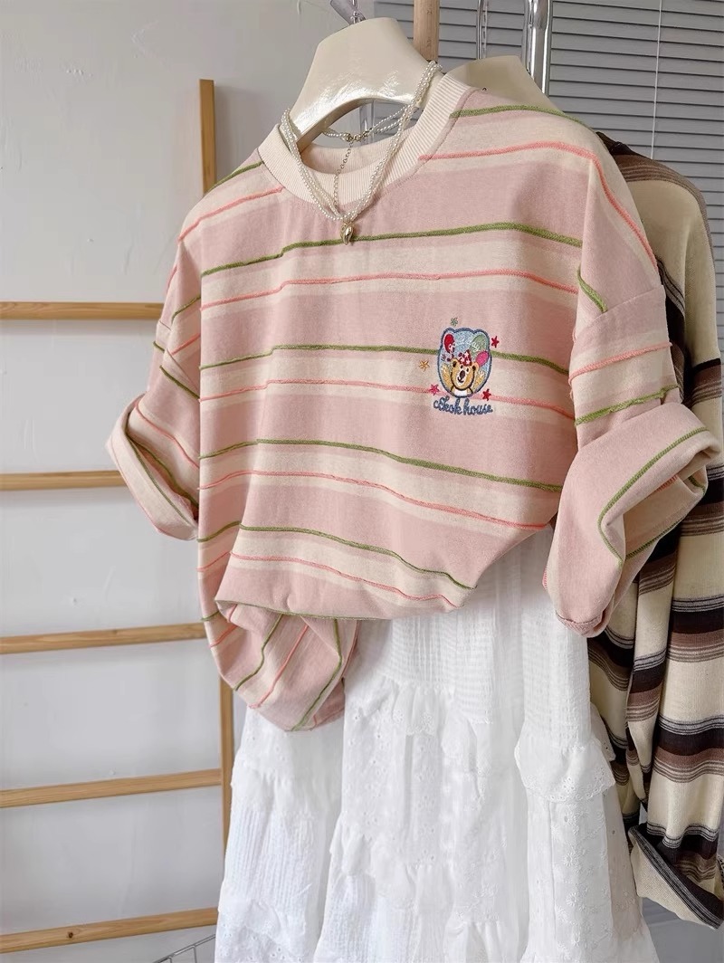 Summer Clothing Outlet - Koszulka z czystej bawełny w paski,