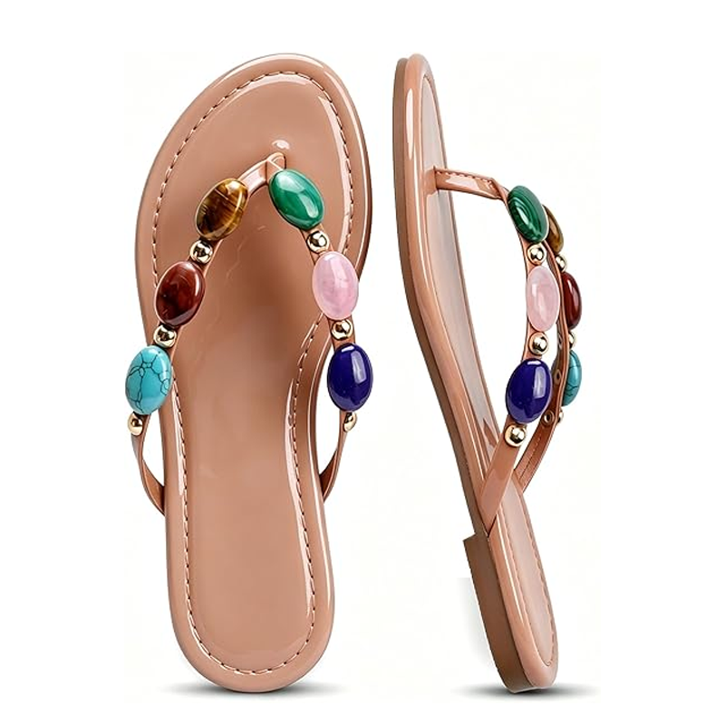 Flip Flop Jeweled - Damskie letnie klapki z ozdobnymi paskami,
