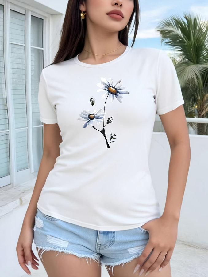 Koszulka z nadrukiem stokrotek – Summer 2025 Clothing Essentials recenzja i cena