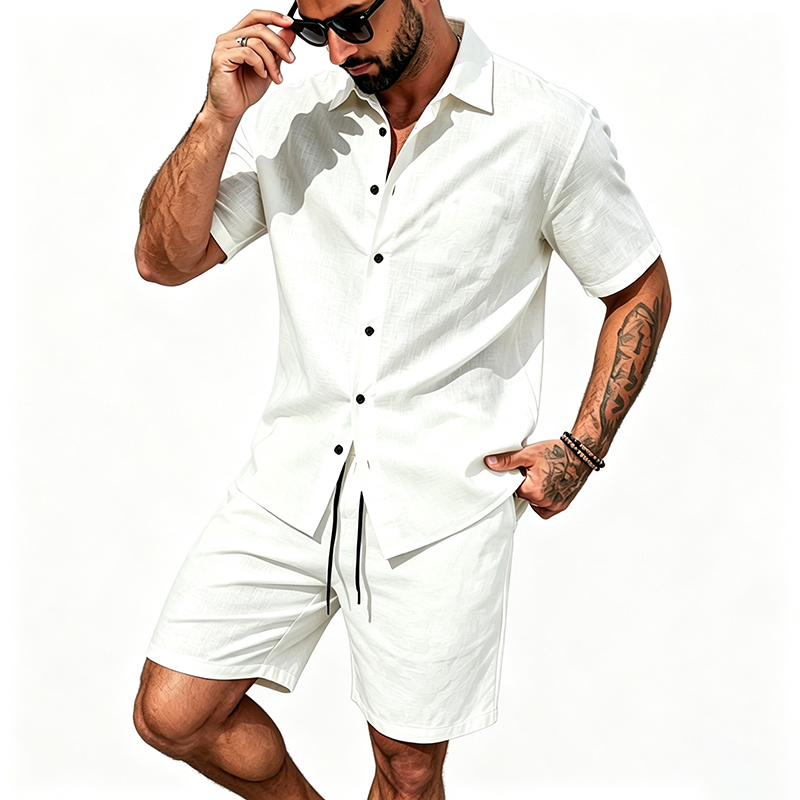 Męski lniany dwuczęściowy zest – Summer Clothing Trend recenzja i cena