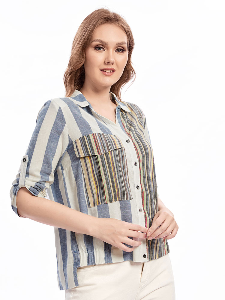 Damska tkana koszula z klapami – Summer Clothing For 70 Year Old Woman recenzja i cena