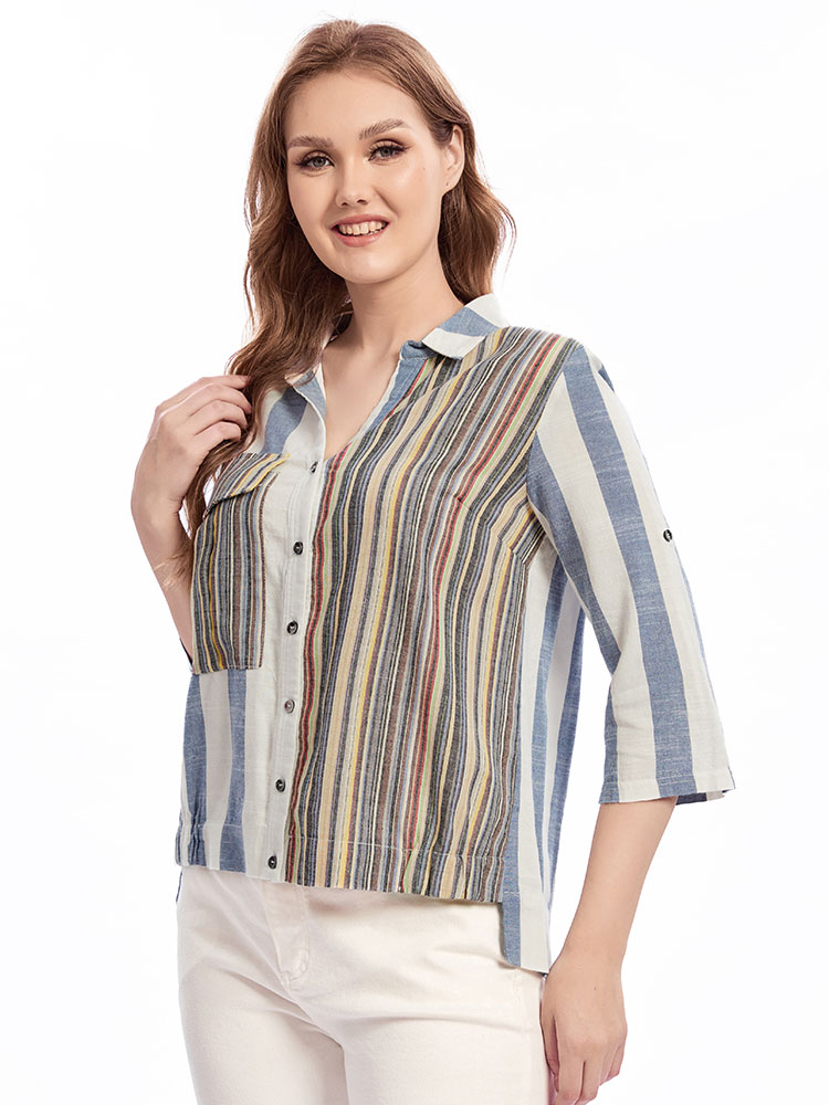 Damska tkana koszula z klapami – Summer Clothing For 70 Year Old Woman recenzja i cena