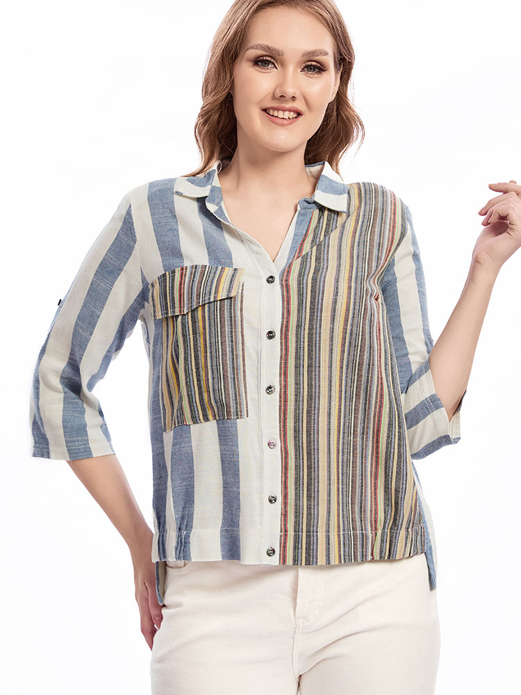 Damska tkana koszula z klapami – Summer Clothing For 70 Year Old Woman recenzja i cena