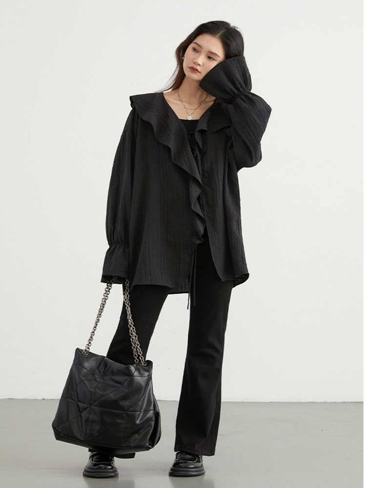 Damska bluzka z falbankami prz – Tie Front Shirt recenzja i cena