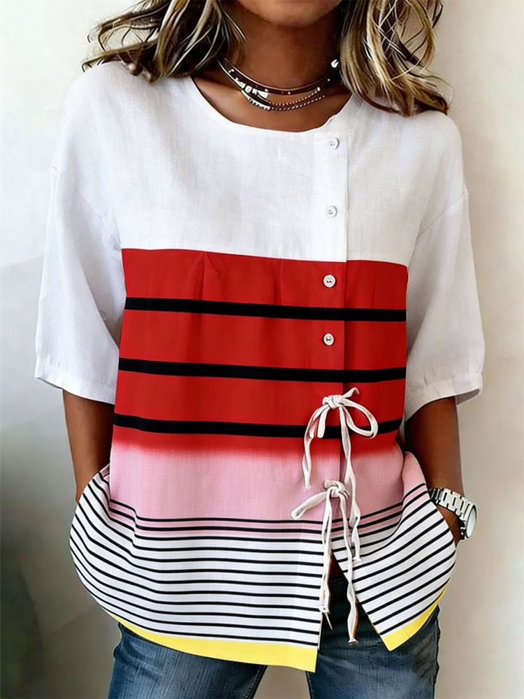 Damska bluzka z geometrycznymi – Tie Front Shirt recenzja i cena